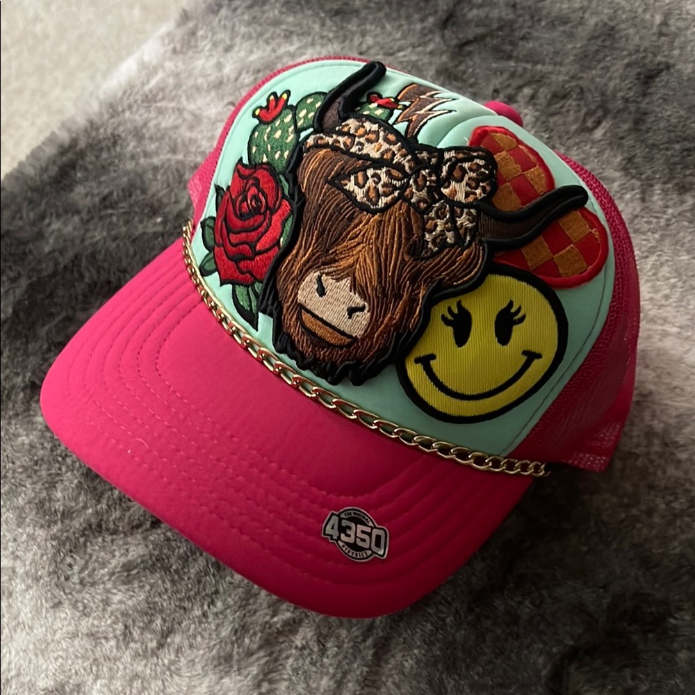 Pink and Red Kids Cap with Fun Patches